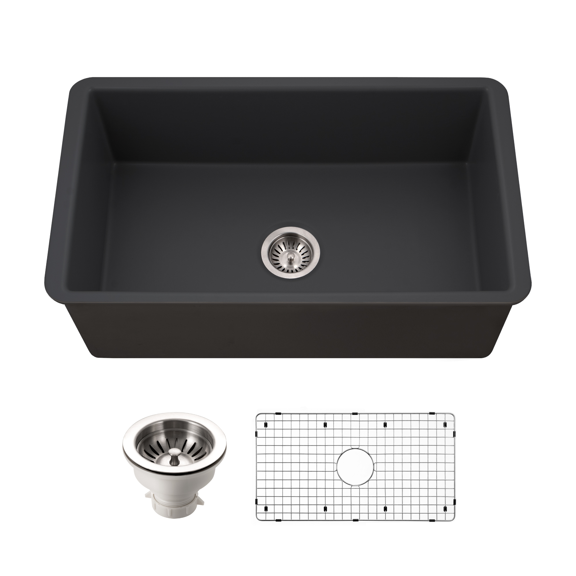 Houzer Platus 18" Undermount Fireclay Kitchen Sink, Black, PTU-3600 BL