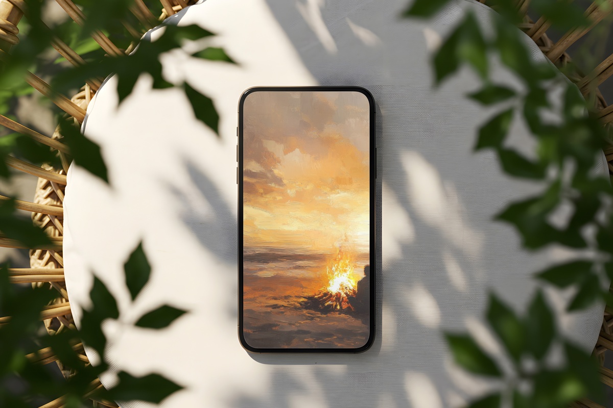 Evening Bonfire Bliss twilight coastal moody aesthetic iPhone wallpaper