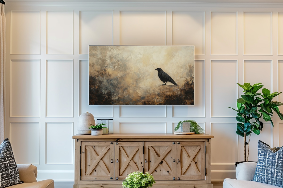 Raven in Enchanted Mist Halloween Frame TV Art