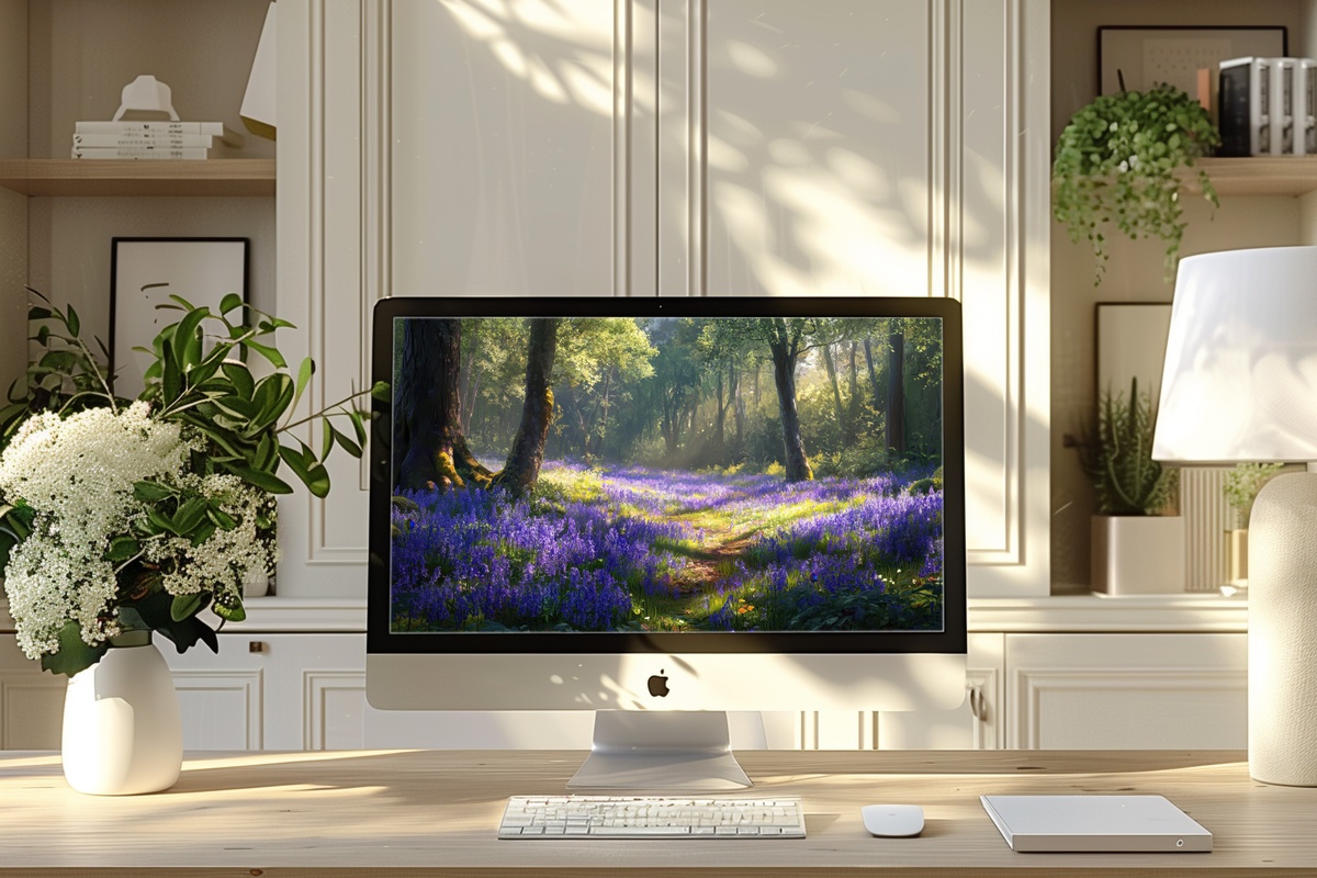 Woodland Bluebells in Tranquil Bloom Floral Desktop Wallpaper