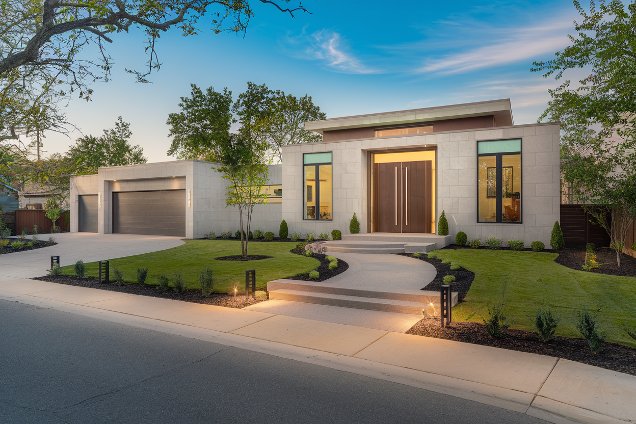 Luxury home with landscaping