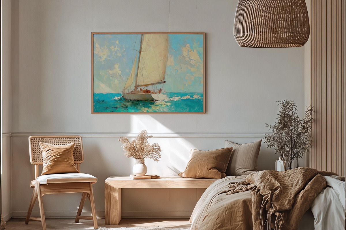 Turquoise Serenity Sailing Printable Wall Art - impressionist sailboat on calm turquoise waters