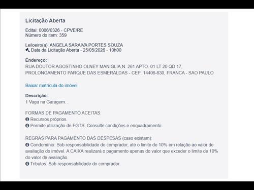 RUA DOUTOR AGOSTINHO OLNEY MANIGLIA N. 261 Apto. 01, LT 20 QD 17, PROLONGAMENTO PARQUE DAS ESMERALD...