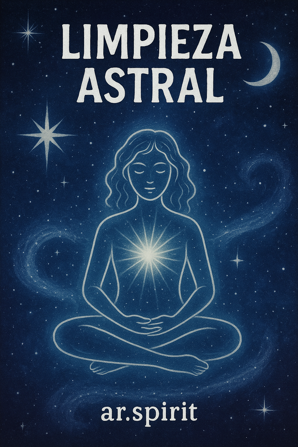 Representación de una figura en meditación recibiendo luz cósmica, ilustrando la limpieza astral.