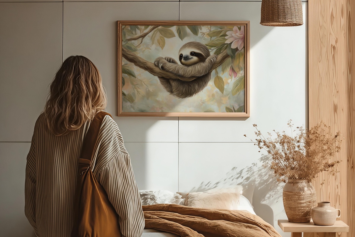 Tranquil Sloth in Daydream Repose nursery printable wall art with serene baby sloth