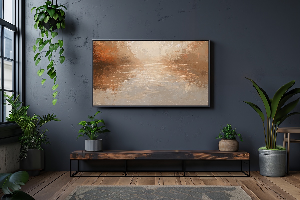 Autumn Lake's Mirror Calm Vintage Frame TV Art — reflective autumn lake in impressionist style