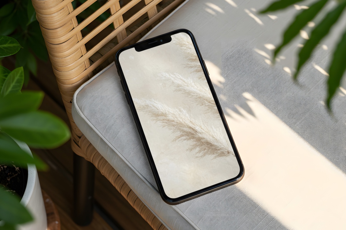 Pampas Elegance Harmony boho iPhone wallpaper in soft earthy tones