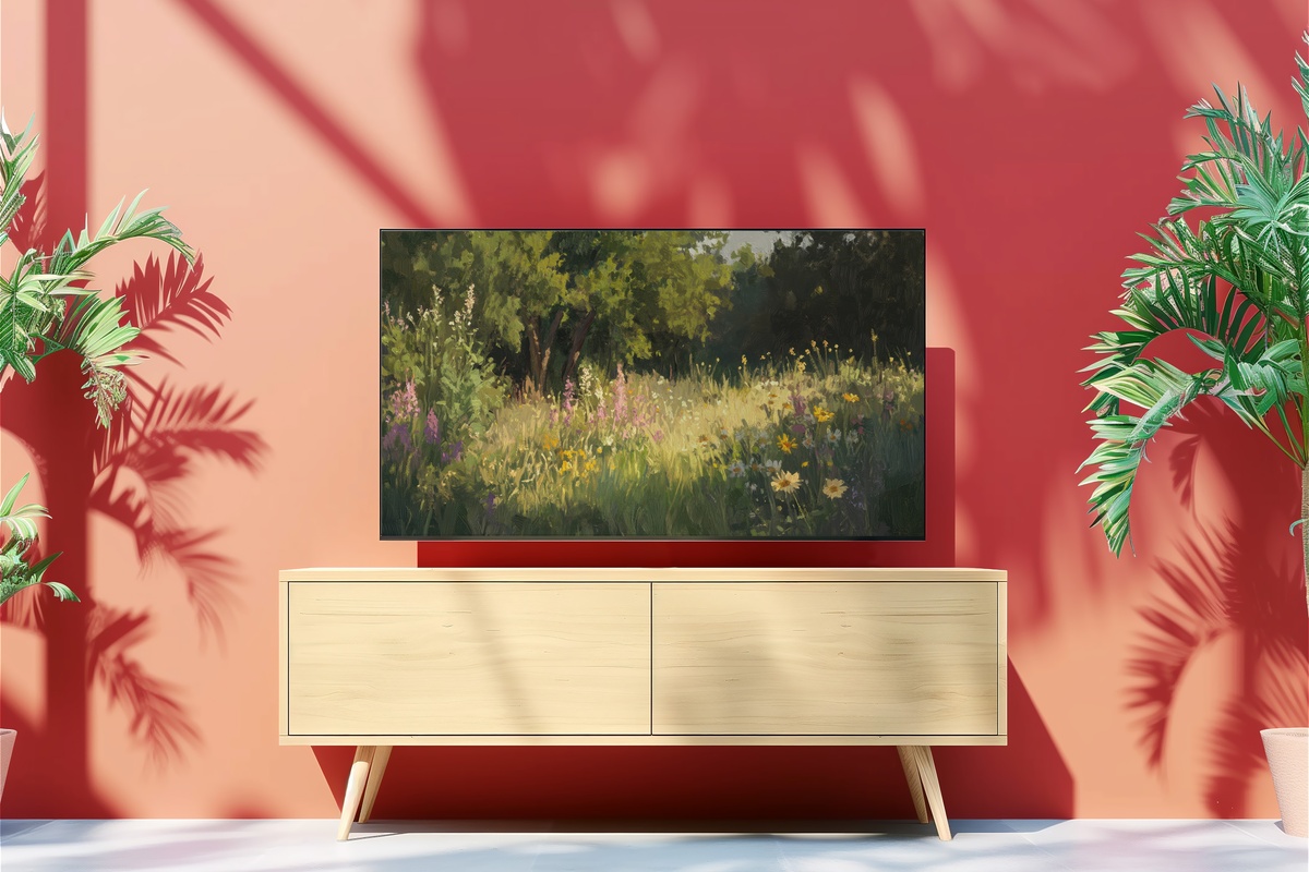 Gentle Radiance Over Secret Garden Frame TV Art — impressionist garden softly illuminated in summer light