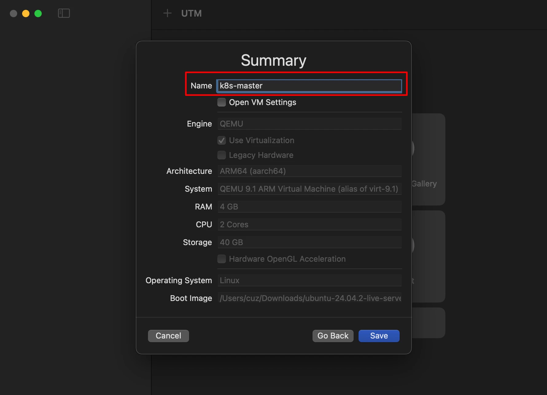 Summary > Name: k8s-master