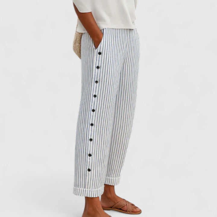 Lavisa - Relaxed Tapered Striped Trousers with Side Buttons