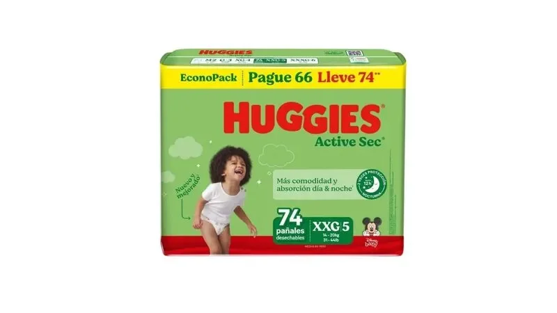 Huggies Active Sec Xxg Bolx 74Unid Bolsa X 74 Unid