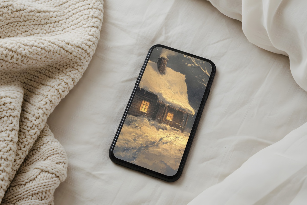 Cozy Retreat in Winter's Embrace iPhone Wallpaper