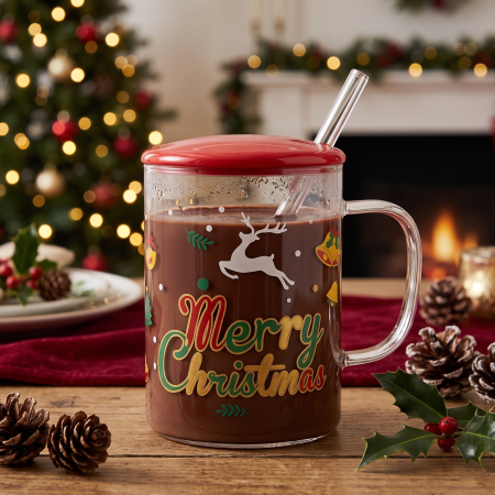 Taza Navidad de vidrio resistente al calor borosilicato, 450ml