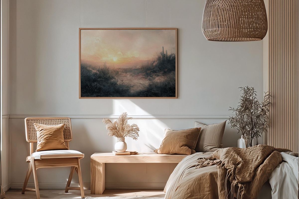 Cacti Silhouette Dream Vintage Printable Wall Art — desert sunset with cacti silhouettes