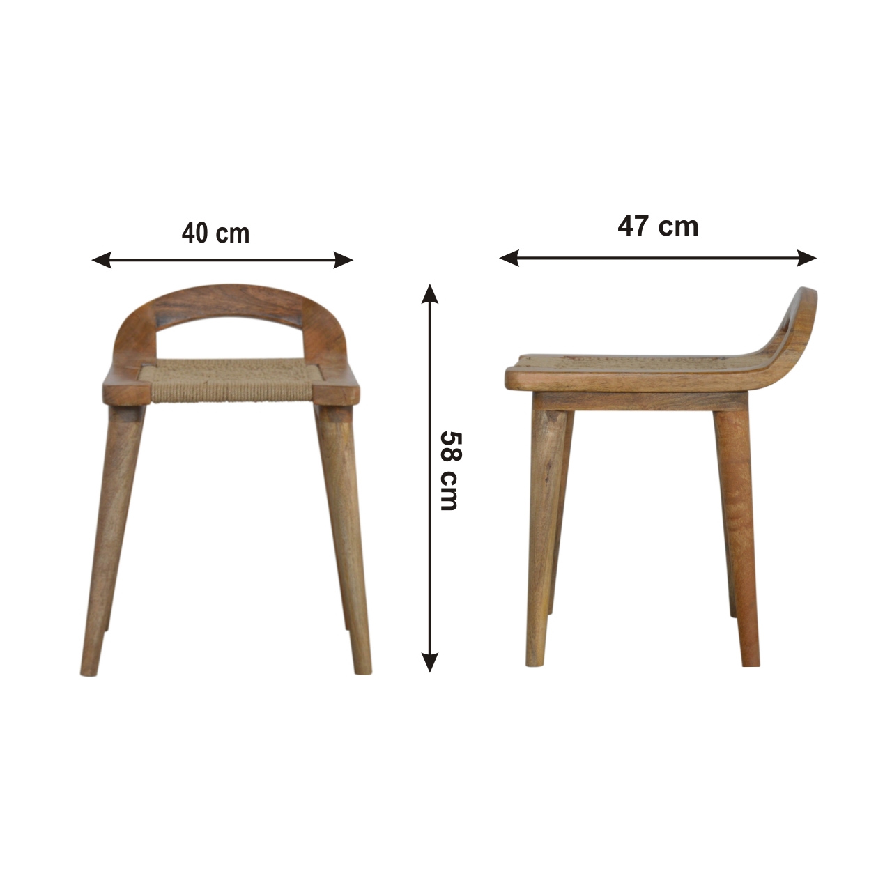 Size chart for Woven Raised Back Stool