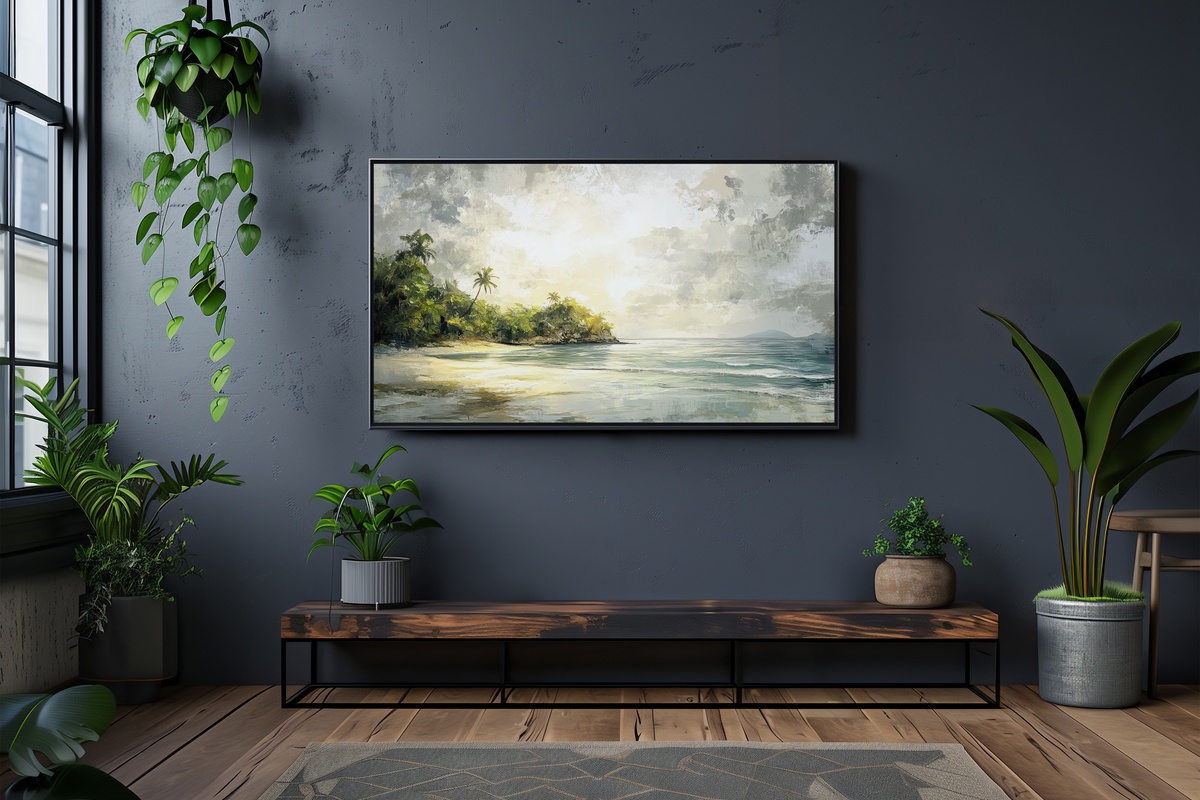 Tropical Tranquility Tides Summer Frame TV Art — impressionist tropical island view
