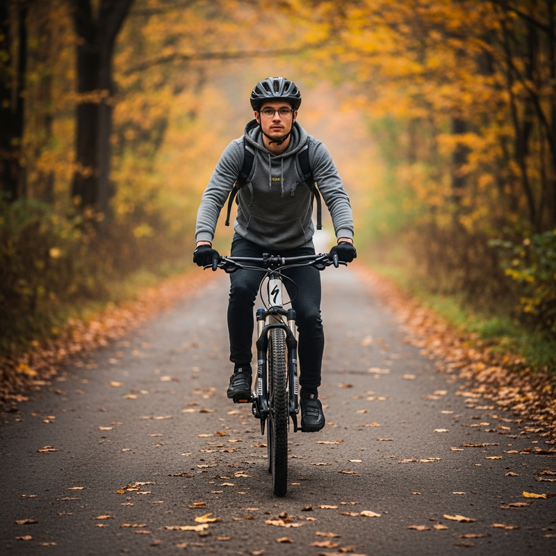 Mladý muž rozbaľuje vianočný darček pre cyklistu a drží cyklistické osvetlenie pri bicykli