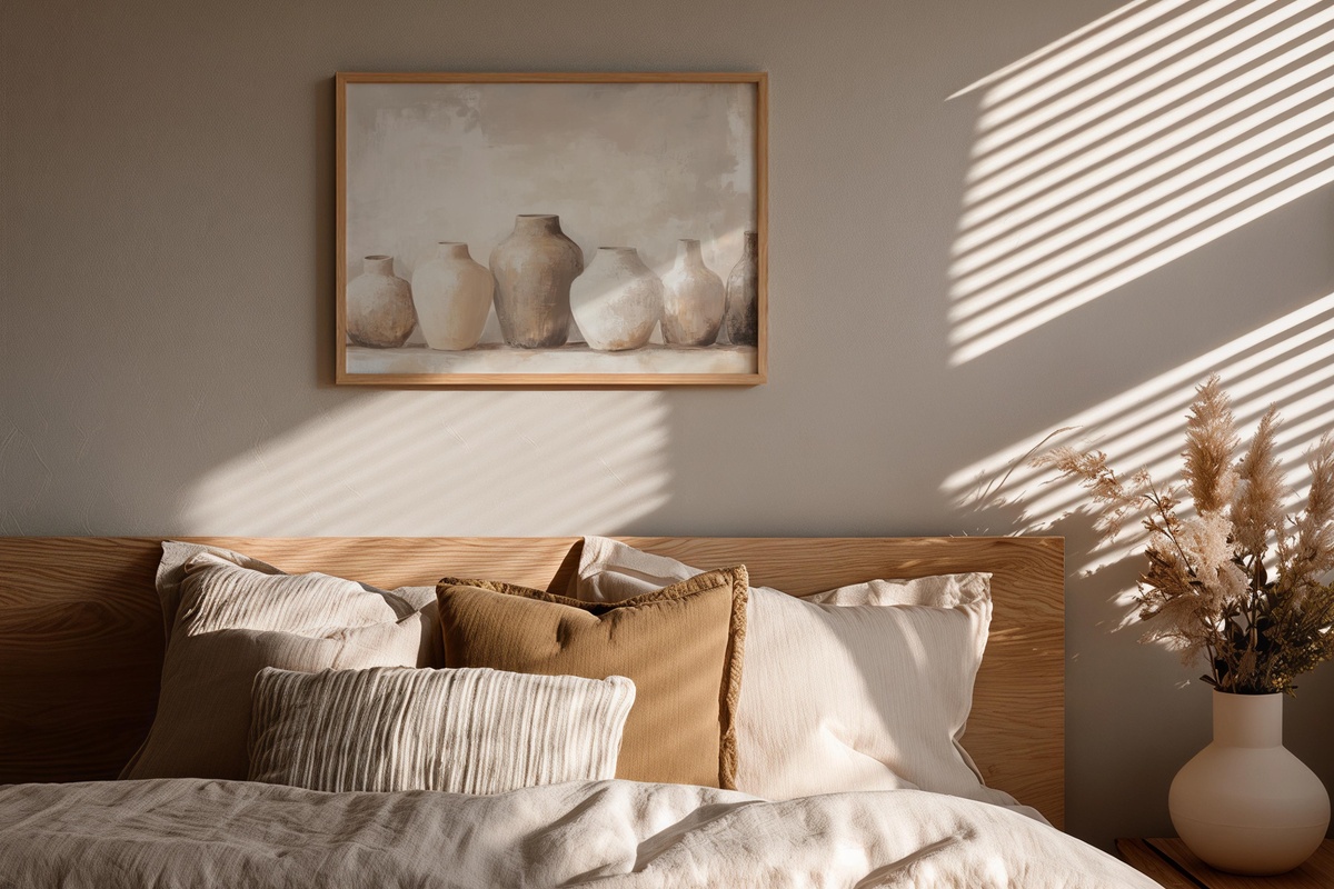 Ceramic Vases Serenity Printable Wall Art featuring bohemian ceramic vases in neutral tones