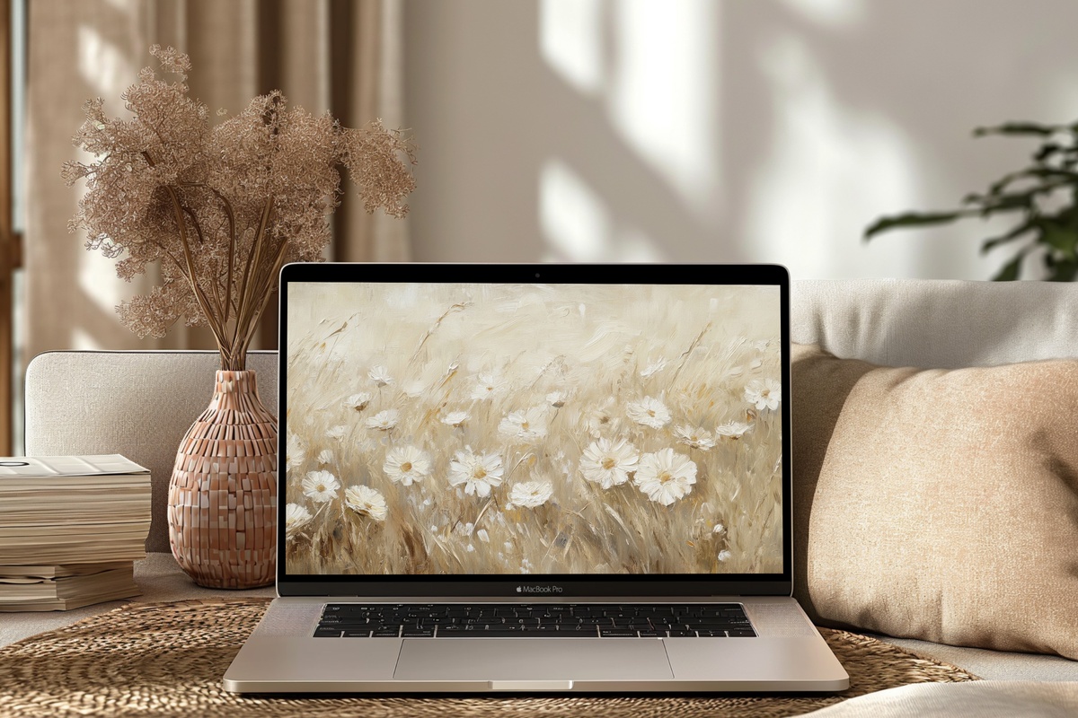 Whispering Daisies Waltz Vintage Desktop Wallpaper — daisies in a gentle breeze vintage laptop wallpaper