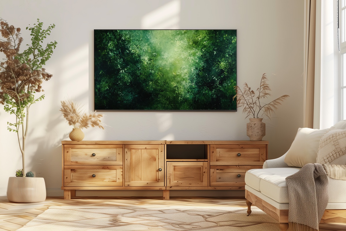 Verdant Forest Dream abstract Frame TV art in deep dreamlike greens