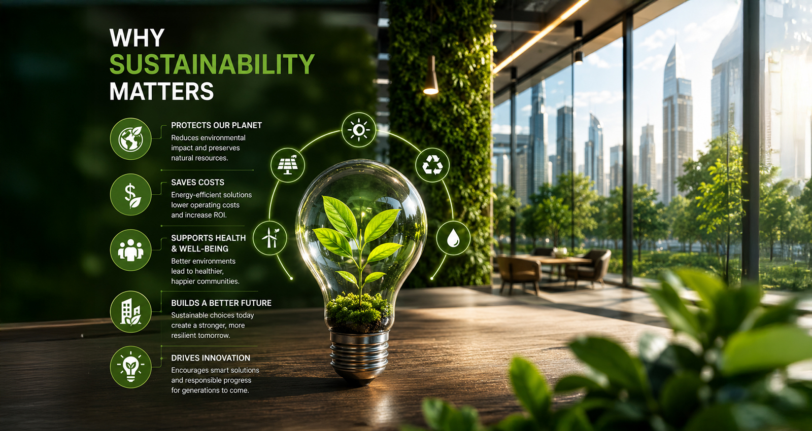 blog-m-2.jpg Sustainable lighting solutions UAE featuring an energy-efficient commercial building with LED lighting, green architecture, and renewable energy technologies.