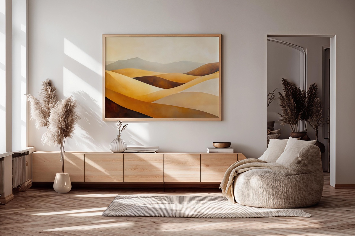 Desert Serenity in Modernion Printable Wall Art — warm stone and ecru tones in a modern abstract composition