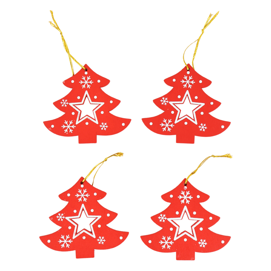 Set de 4 colgantes navideños árbol, 16cm, madera