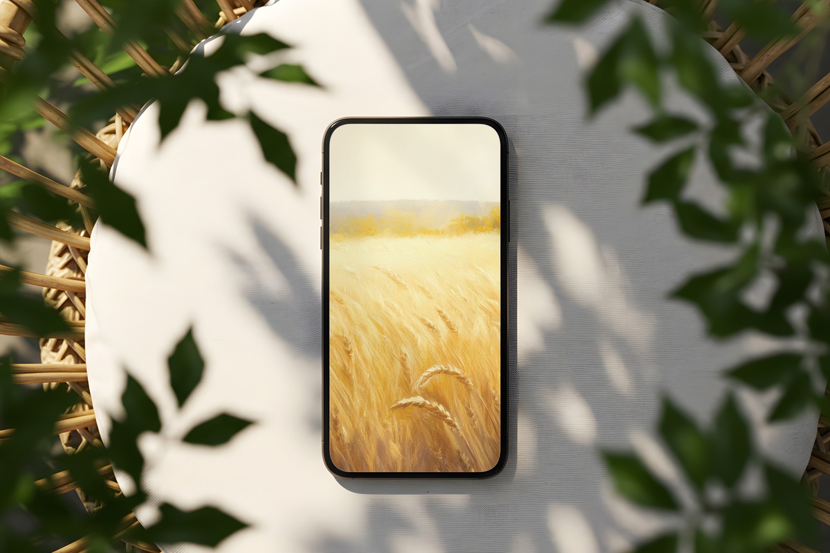Golden Wheat Symphony iPhone Wallpaper - warm golden wheat field landscape