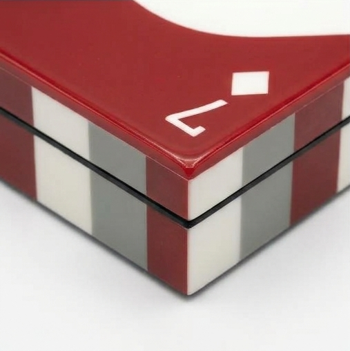 Modern Geometric Decorative Playing card Box – Red & Ivory Striped Lid Case