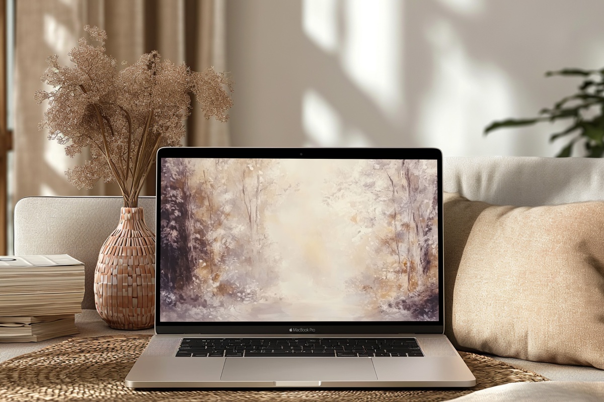 Autumn Forest Symphony fall desktop wallpaper with abstract autumn forest in amber and gold