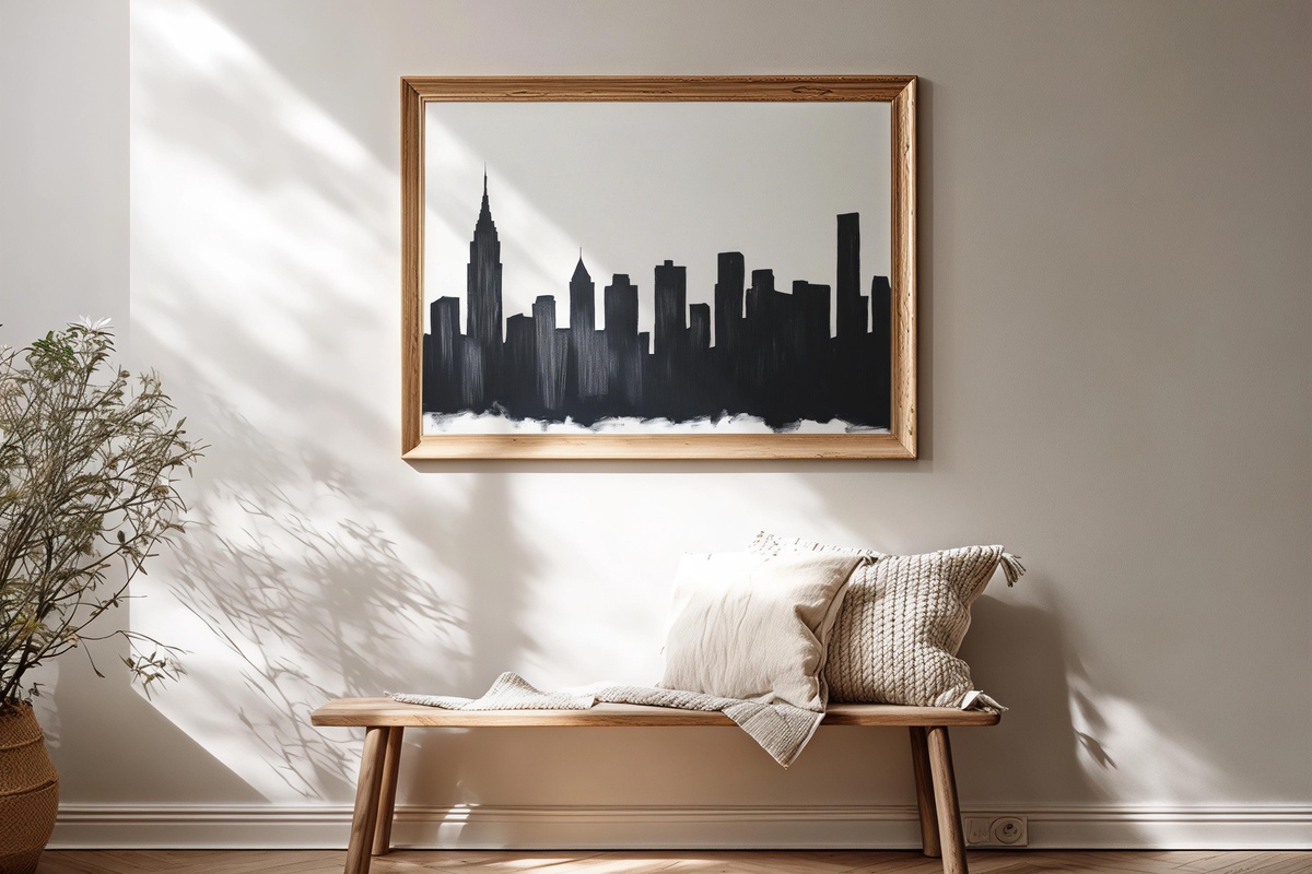 Dynamic City Silhouette Black and White Printable Wall Art