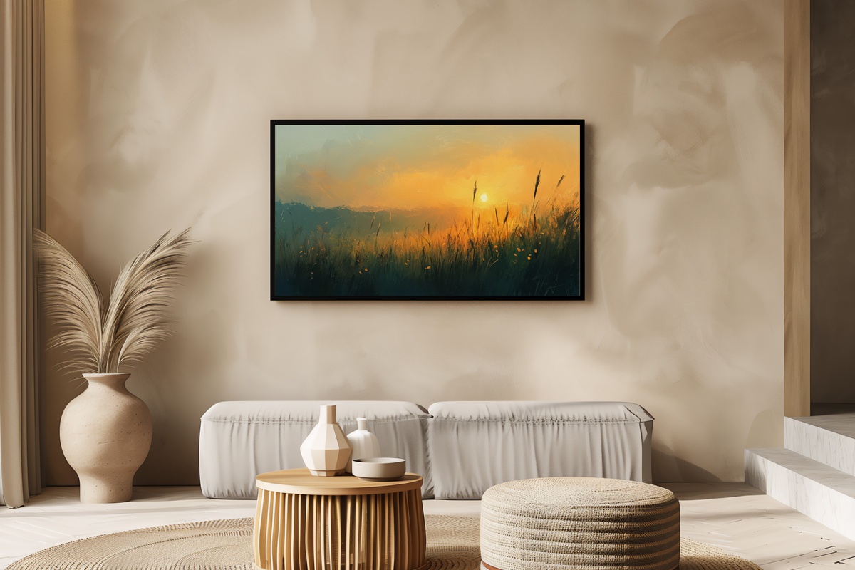 Grassy Fields at Golden Hour Landscape Frame TV Art