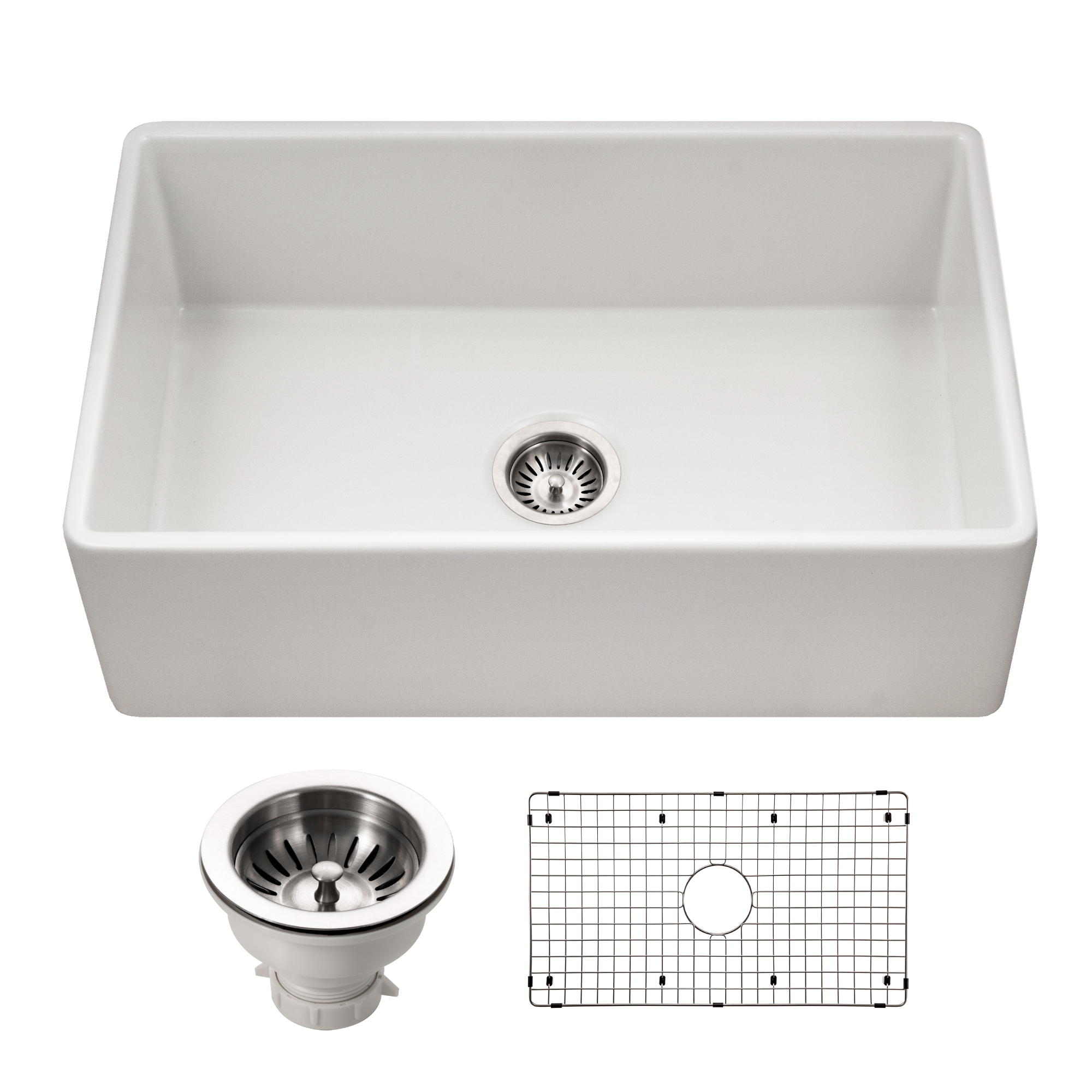 Houzer Platus 30" Fireclay Farmhouse Sink, White, PTS-4118 WH