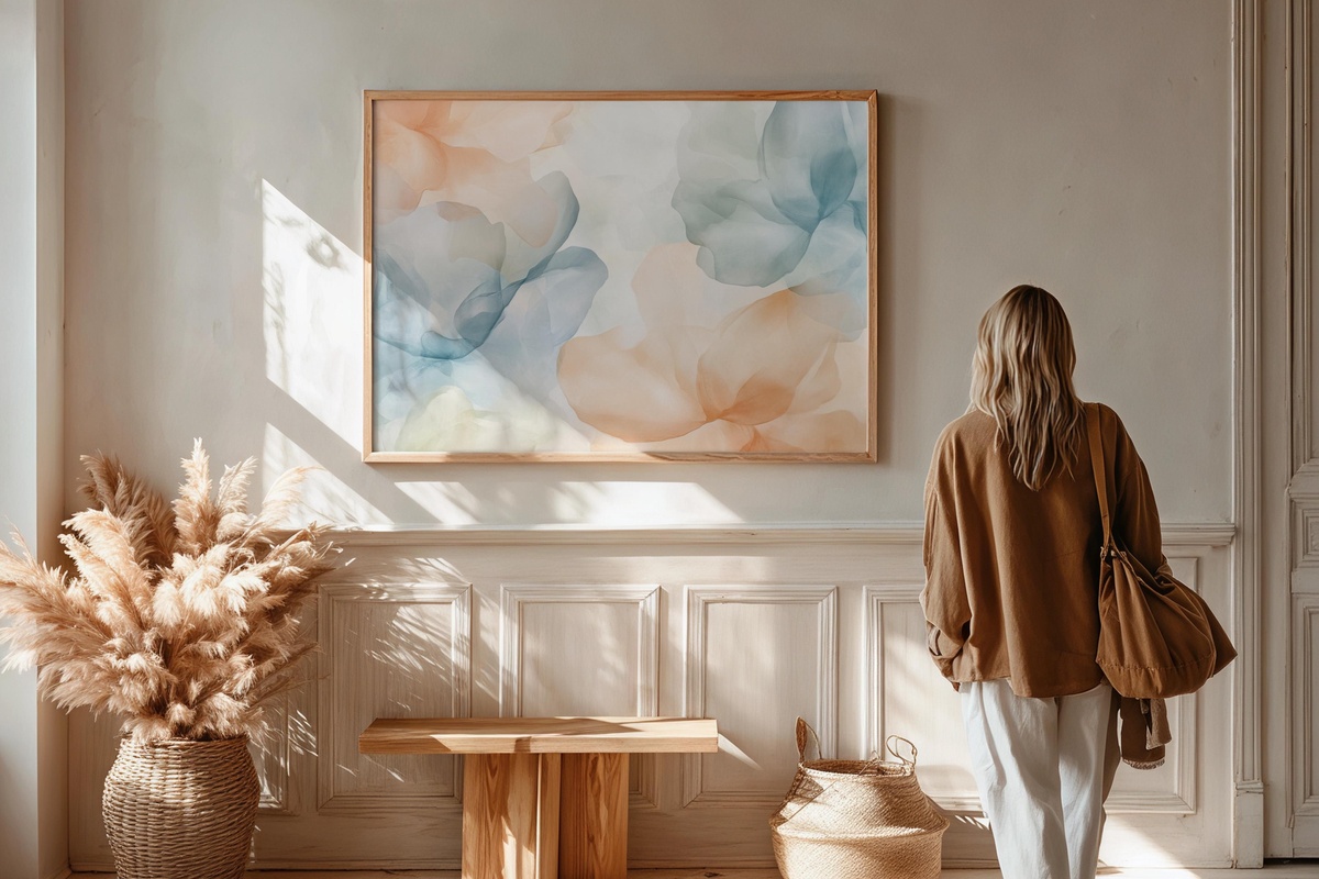 Floral Fluidity in Serenity floral printable wall art with soft fluid botanical forms