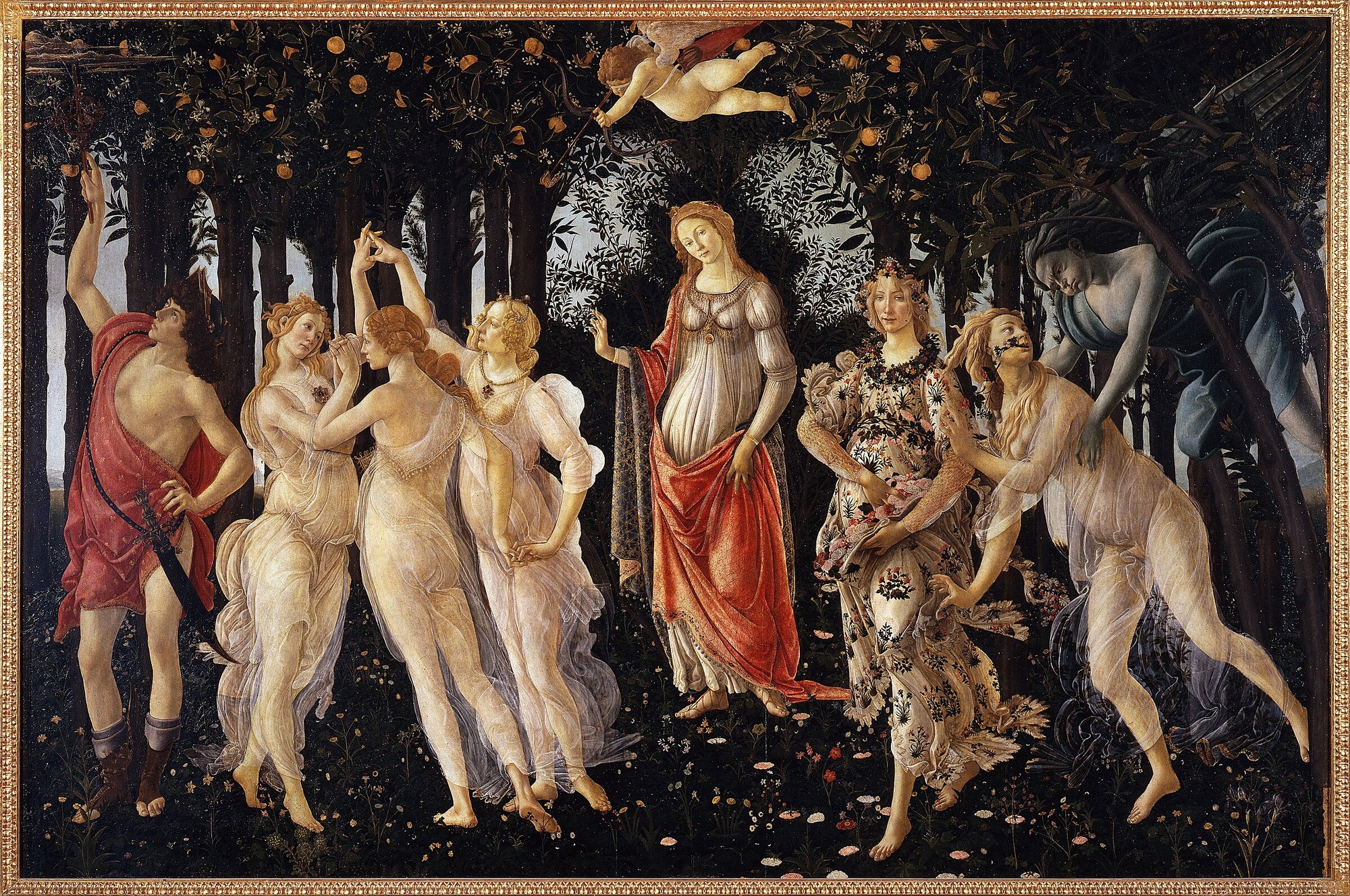 Sandro Botticelli, Primavera, c. 1480. Tempera on panel. Uffizi Gallery, Florence.