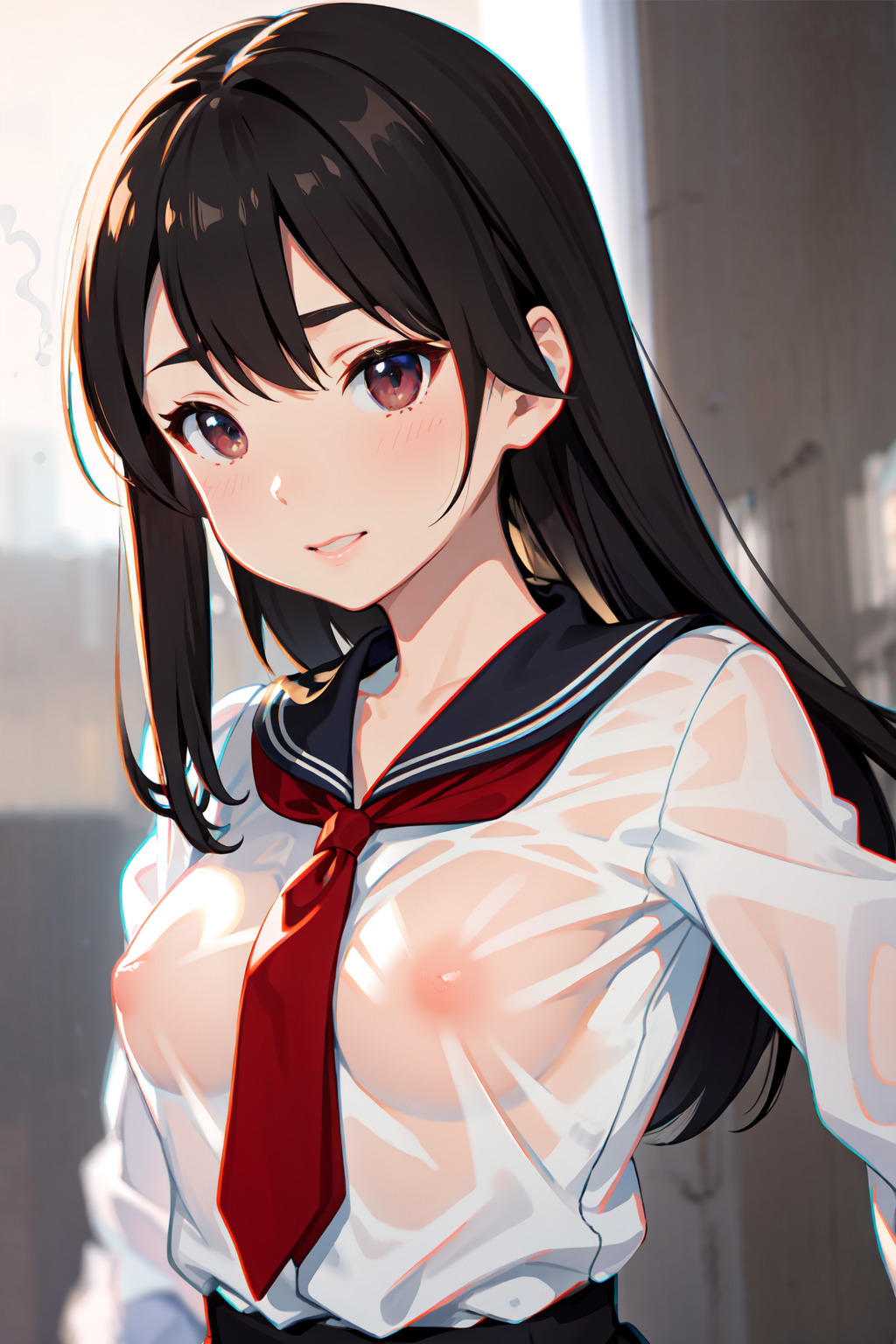 汗だく胸透け セーラー服少女 02 by ぷろでこ ProDeco with high school girl, sheer, breasts