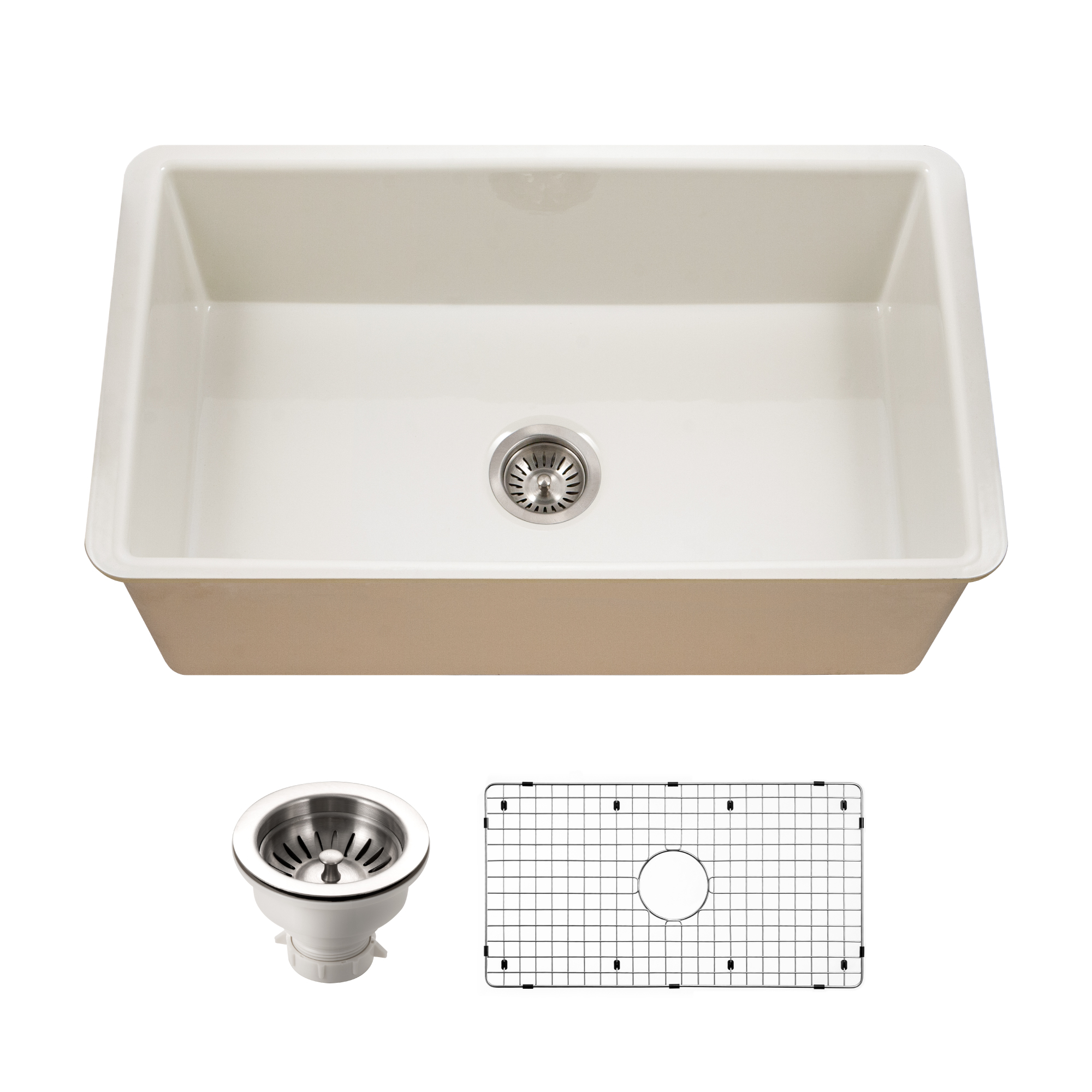 Houzer Platus 18" Undermount Fireclay Kitchen Sink, Biscuit, PTU-3600 BQ