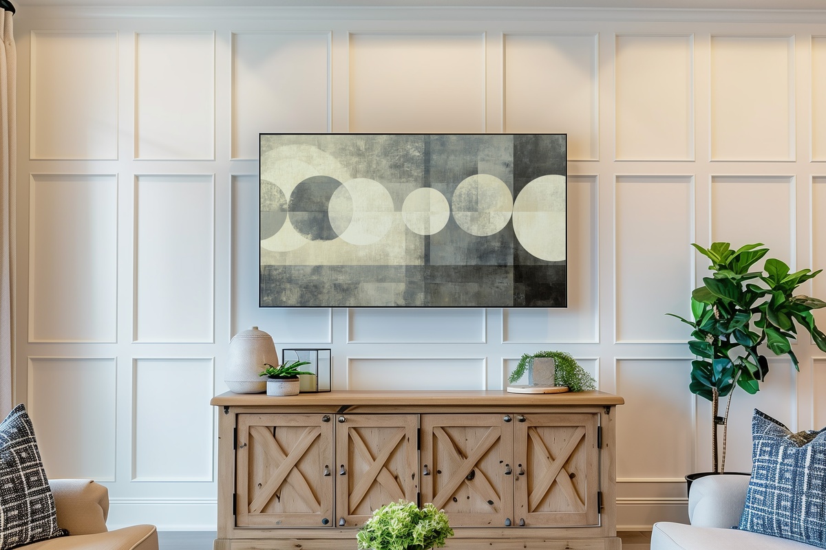 Whispering Circles of Balance Neutral Frame TV Art