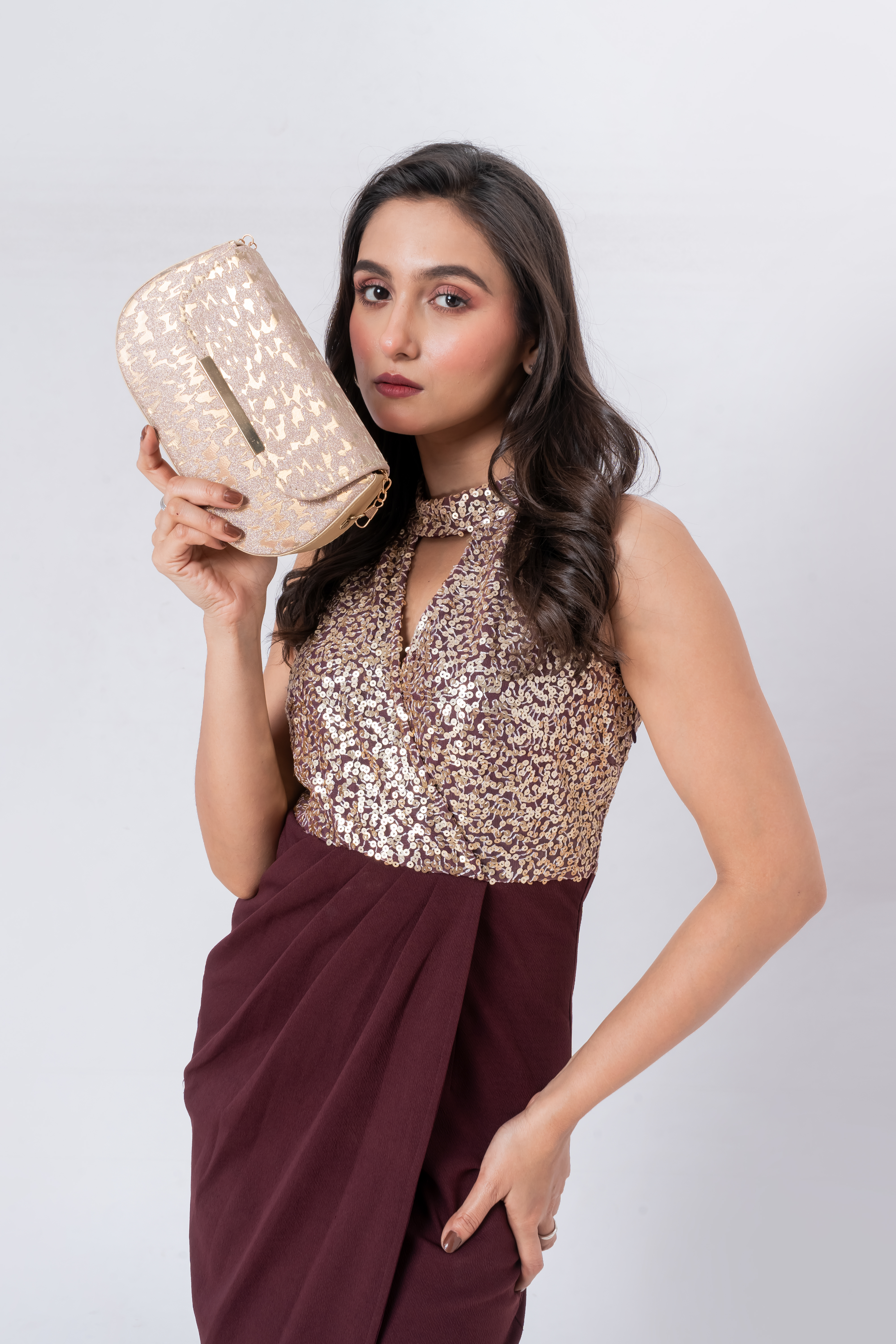 Zeenin Women’s Party Clutch Handbag with Metal Handle & Chain Strap | Elegant Evening Purse