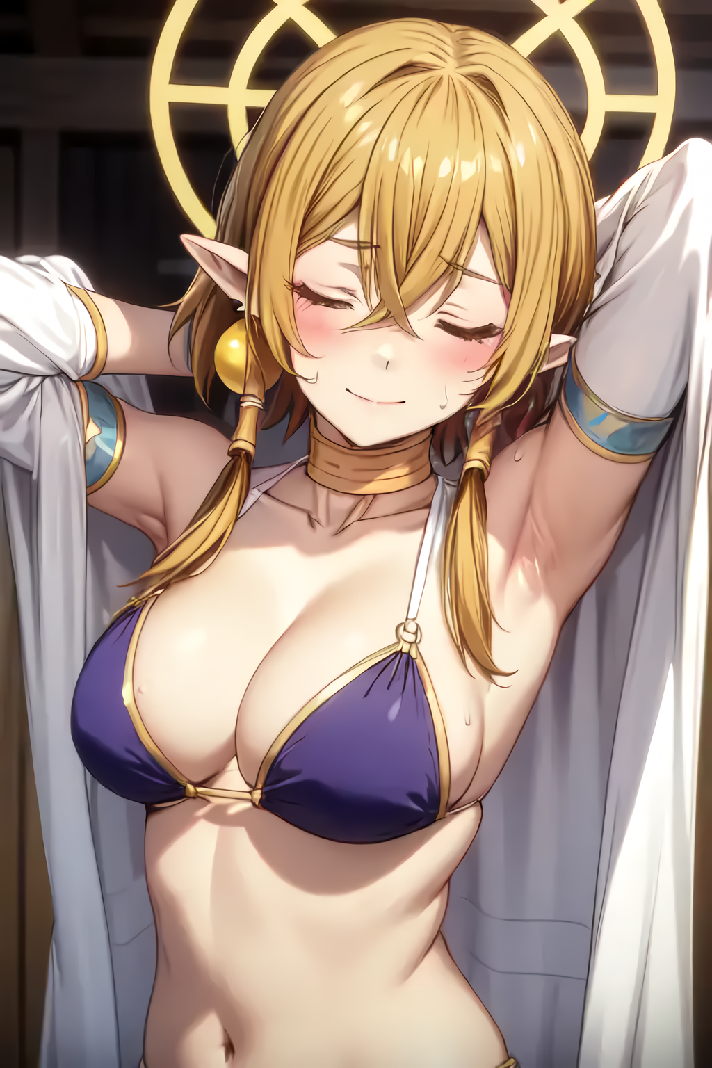 ヒヤ / hiya by サイ with ai art, sweating, Showing off armpits, large breasts, heavenly ass, Chillin Different World Life Of The Ex-Brave Candidate Was Cheat From Lv2, first-rate breasts