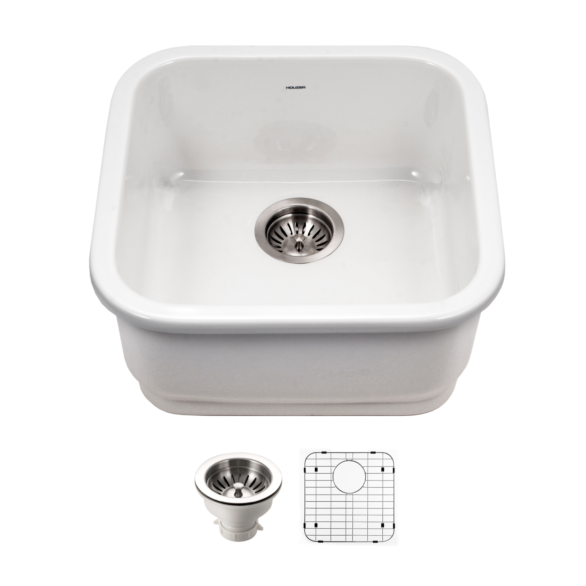 Houzer 19" Fireclay Undermount Bar Sink, White, Platus Series, PTB-1919 WH