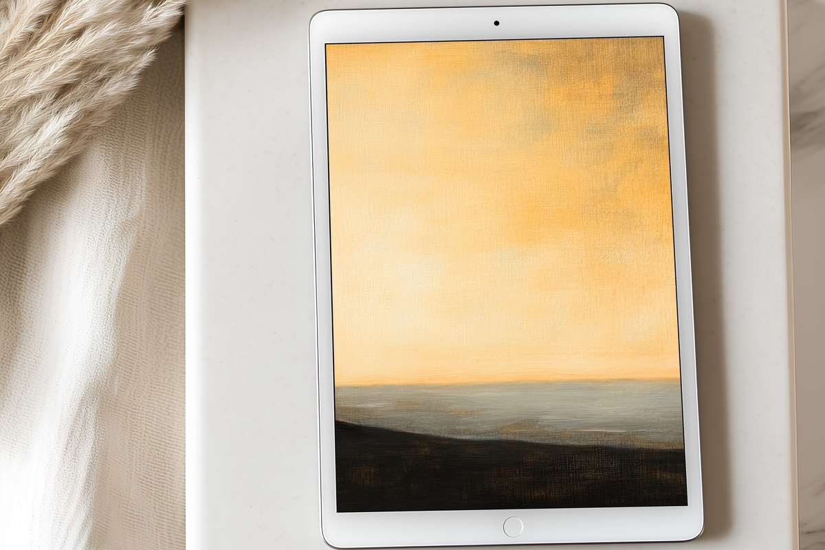 Lighthouse Beacon Silhouette minimalist iPad wallpaper in warm amber