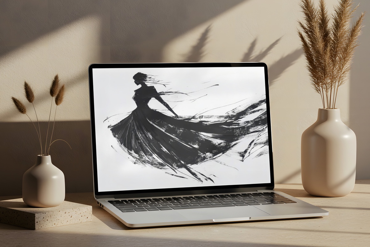 Chic Fashion Sketch Black and White Desktop Wallpaper