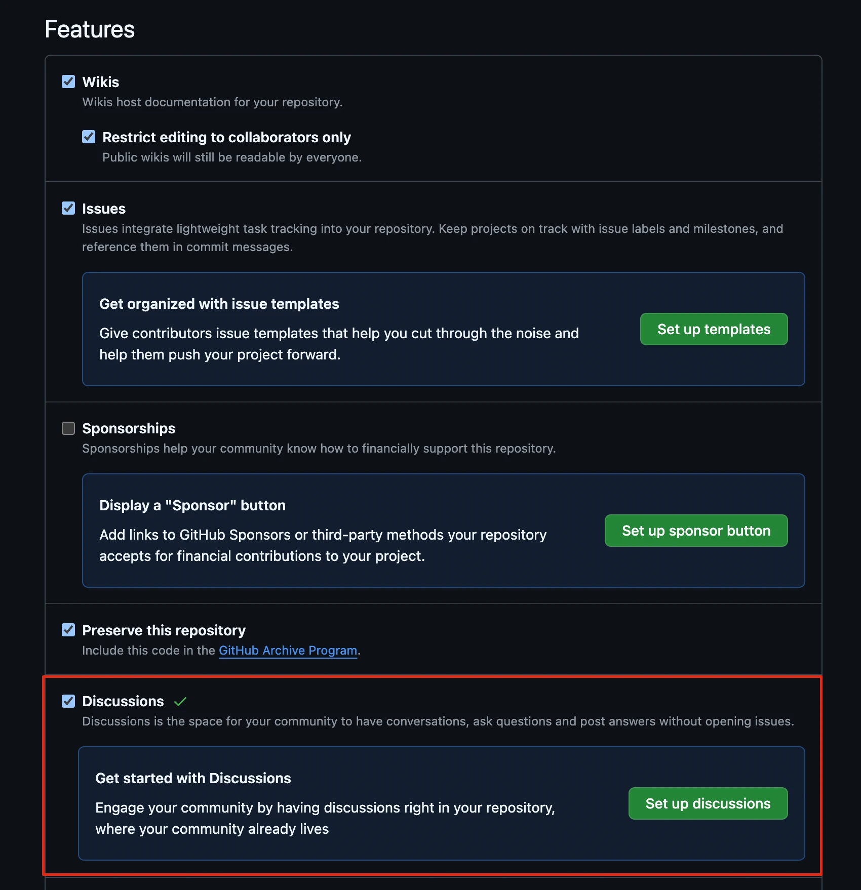 Discussions 활성화