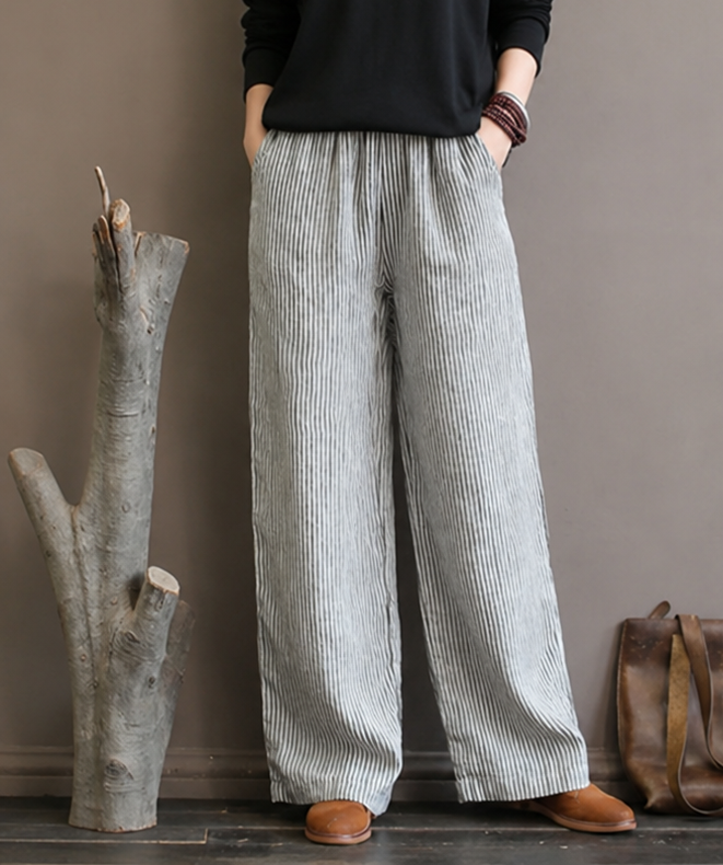 Grey Cotton Stripes Casual Trouser
