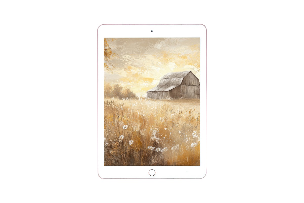 Sunlit Meadow Barn Serenity Farmhouse iPad Wallpaper