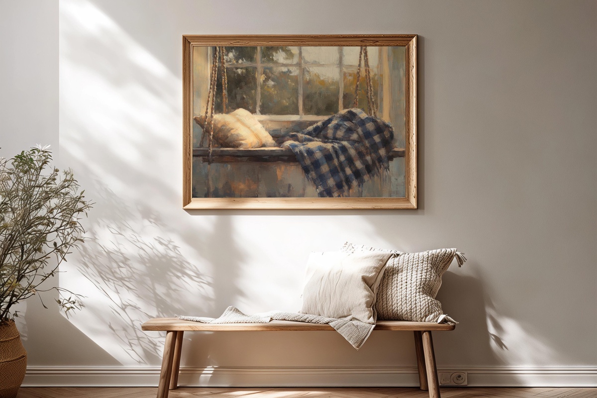 Plaid-Draped Porch Swing Bliss Farmhouse Printable Wall Art