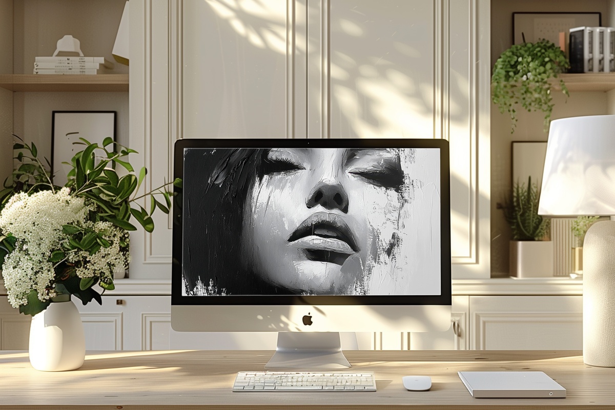 Energetic Brushstroke Ballet Black and White Desktop Wallpaper