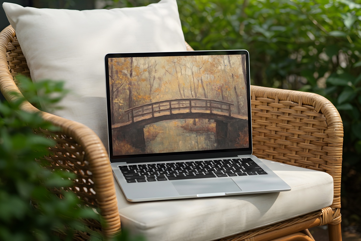 Autumn Bridge Elegance Desktop Wallpaper