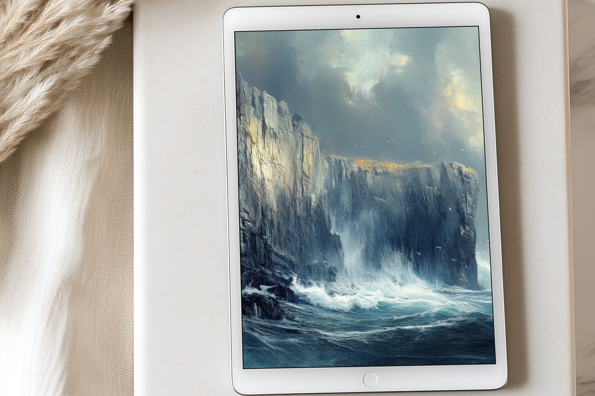 Oceanic Edges Symphony vintage iPad wallpaper with faded ocean blue tones